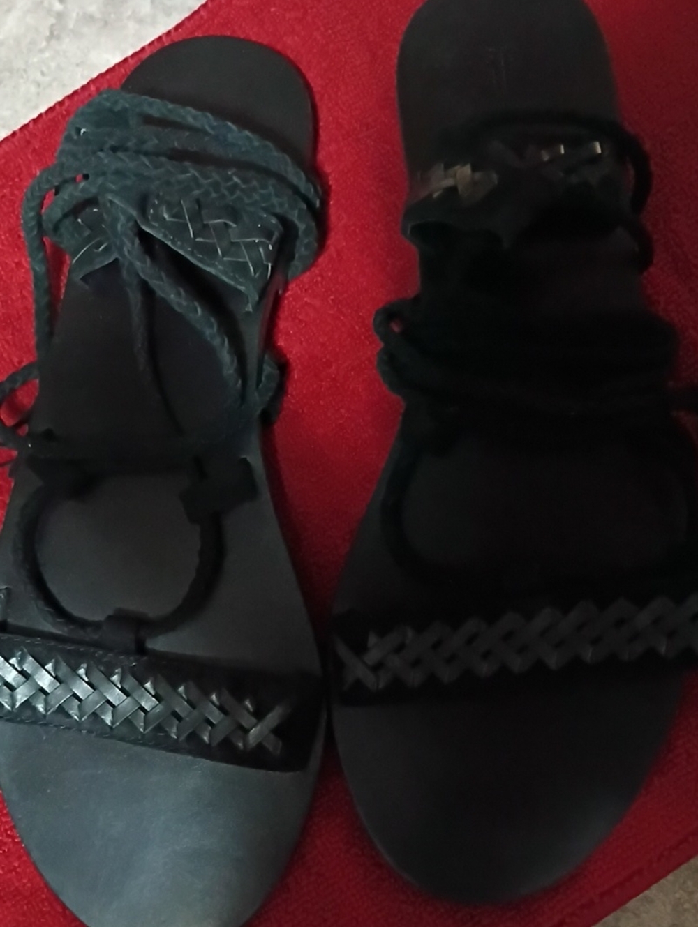 Frye Black Braided Lace-Up Leather Sandals